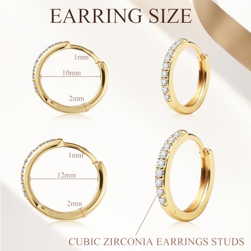 Gemsme 2 Pairs Gold Hoop Earrings -18K Gold Plated Huggie Hoop Earrings Cubic Zirconia Hypoallergenic Set for Women Men4