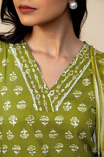 Image of MIRCHI FASHION Women's Straight Fit Pure Cotton Floral Printed Kurta Set with Dupatta and Pant