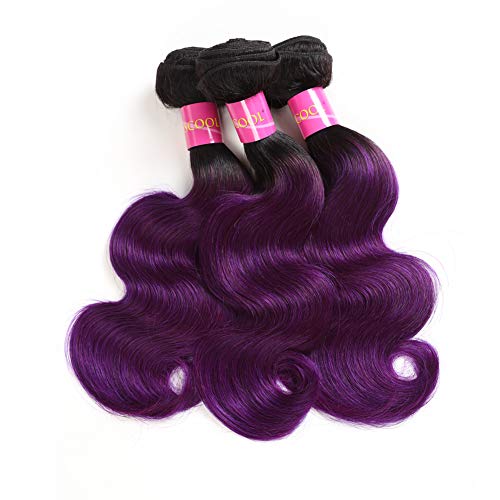 Unprocessed Brazilian Virgin Hair Brazilian Remy Hair Ombre Body Wave Bundles 3 pcs 14 16 18 inch 100 g/pcs Total 300 g Human Hair Extensions Hair Weaving (14 16 18, 1B/Purple)