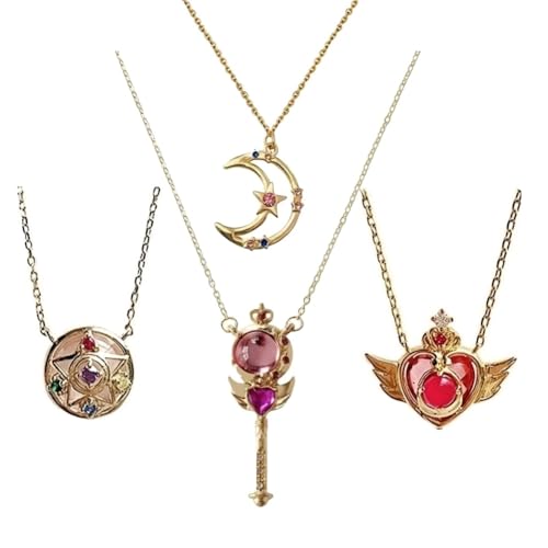 4 Styles Anime Themed Pendant Necklaces Gold Plated Guardian Star Moon Necklace, Cosplay Jewelry Accessories