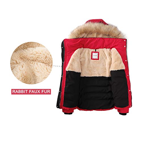 Royal Matrix Women's Hooded Puffer Coat Short Quilted Jacket Full Zip Warm Winter Thickened Coat, Regular & Petite Size(Red, 2
