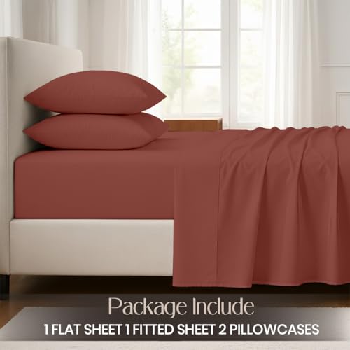 Image of SGI bedding 100% Egyptian Cotton Sheets Queen Size - Premium Luxury Hotel Sheet Set, Cooling & Breathable, Ultra Soft, 15 inch Deep Pocket, 4 Piece Bedding Set, Terracotta