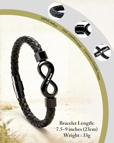 Pulsera personalizada de cuero con infinito para hombre miniatura 4