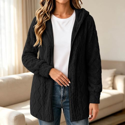 Womens Fleece Hooded Jacket Long Sleeve Open Front Cardigan Thick Warm Coat - image 3