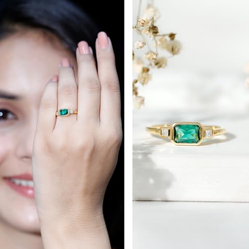 Certified Lab Grown Emerald Engagement Ring in Yellow Gold Plated Silver, Aaaa Quality, Emerald Diamond Ring - Gift For Her2