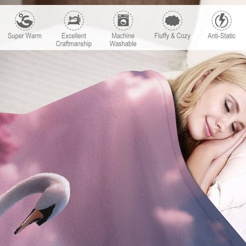 Couverture cygne plaid flannel lit canapé jeté de lit toutes saisons - 4