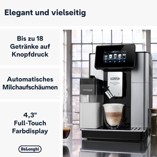 Foto von De'Longhi PrimaDonna Soul Perfetto ECAM 612.55.SB Kaffeevollautomat mit LatteCrema Milchsystem und Bean Adapt Technologie, 18 Rezepte, mit Farbdisplay- App-Steuerung, Silber/Schwarz