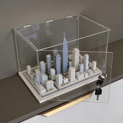 Vitrina metacrilato Vetrina in Acrilico con Serratura per Figure, Scatola in Acrilico Trasparente per Modelli Città Da Esposizione, Scatola Cubica Protezione UV(White,20x20x25cm/8x8x10in)