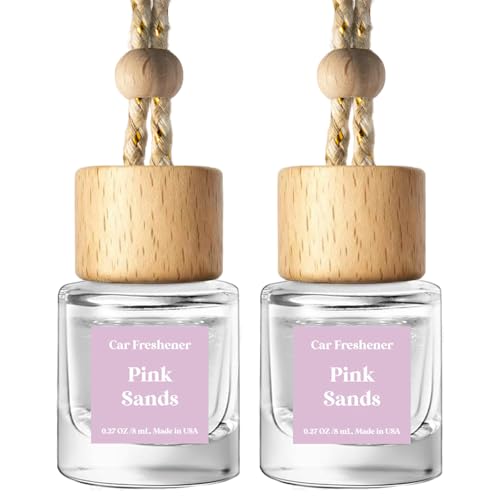 Image of C Classy Hanging Car Air Freshener 2 Pack, Pink Sands Essential Oil Diffuser, Long-Lasting Fragrance, Cute Glass Bottle Car Accessories for Women & Men, Made in USA