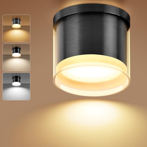 GeyouLux Faretto da soffitto LED, 7W 800LM 3CCT Faretti LED Soffitto Interno, Alluminio, Con Lampadina LED GX53 Incluso, 3000K/4000K/6500K Faretto LED Interno Nero 1 pezzo