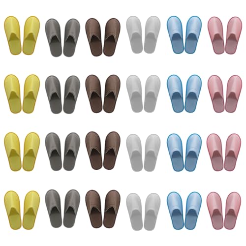 DaiWeier Lot de 24 paires de chaussons jetables unisexes à bout fermé antidérapants pour invités en vrac, pantoufles de spa, pantoufles pour la famille,...