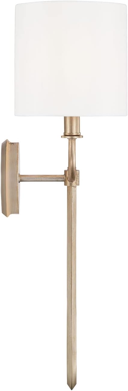 Claire Brushed Champagne 2-Light Wall Sconce with White Fabric Shade