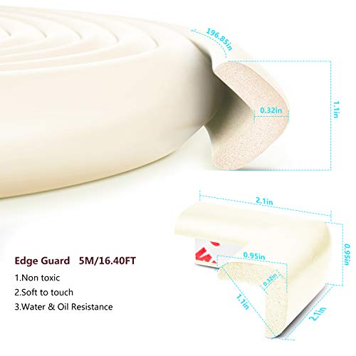 Rabofly Baby Proofing Edge & Corner Guards, [16.40ft Edge + 4 Corners] Furniture Bumper Cushion Table Edge Corner Protector Non Toxic and Safe for Fireplace, Stair, Cabinet, Countertop, Oyster White - Thumbnail 2