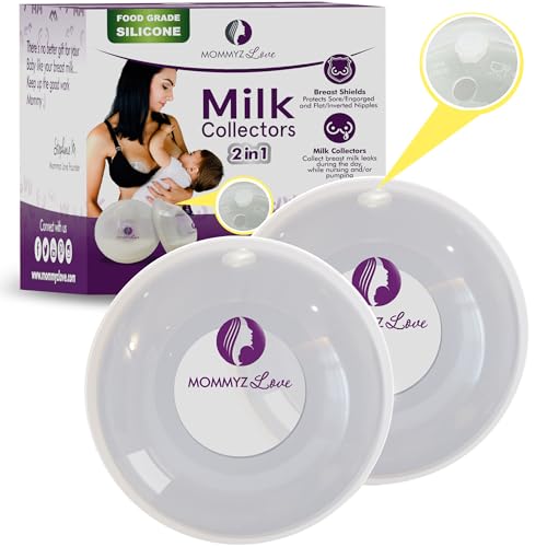Image of Mommyz Love Breast Shells & Milk Catcher for Breastfeeding New Model with Plugs 2 in 1 - Breast Milk Catcher for Cracked Sore & Engored Nipples - Eco-Friendly Nipple Shells for Leaking Milk During Day