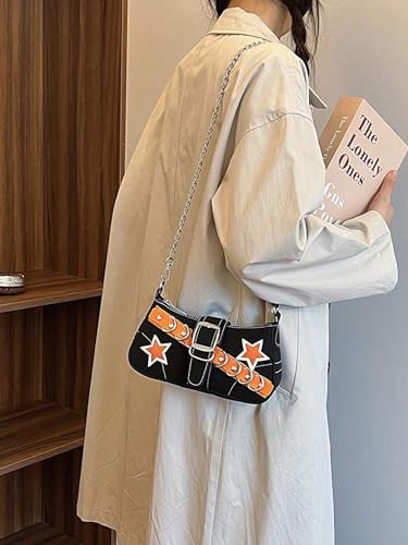Image of Verdusa Women's Y2k Star Embroidery Shoulder Bag Mini Chain Vacation Hobo Handbag Purses Orange One-Size