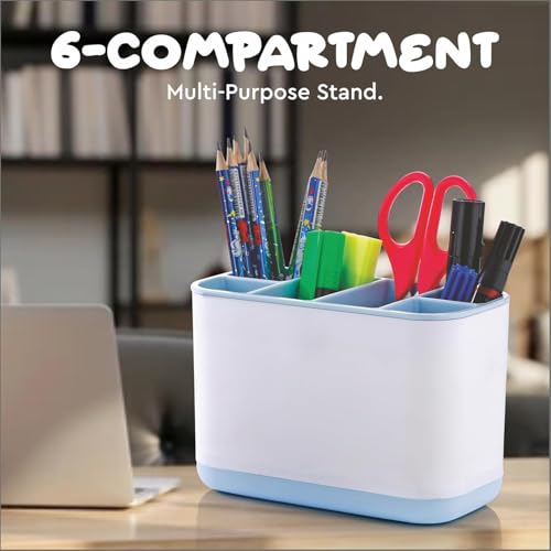 Image of OLMARTT KITCHENWARE 6-Compartment Multi-Purpose Kitchen Organizer - Versatile Toothbrush Storage Caddy Detachable top & bottem (Sky Blue)