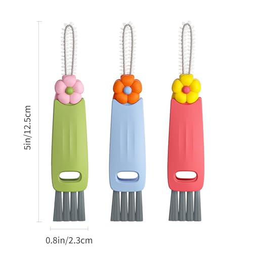 Image of 3-in-1 Brush Cup Lid Cleaning Brush,Cleaning Brush for Bottle Gap Tight Spaces Cup, 3 in 1 Multifunctional Cleaning Brush Portable Cup Lid Cleaner with Brush（3pcs Flowers