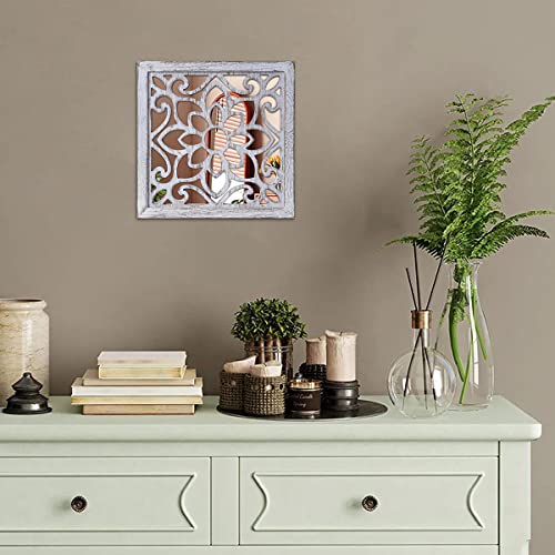 Nelony Rustic Wall Mounted Mirror, Farmhouse Wall Decorative Mirror With Wooden Frame, 2Pcs Square Wall Mirrors Decor For Living Room, Bathroom, Bedroom (Pattern 2) #TOP3
