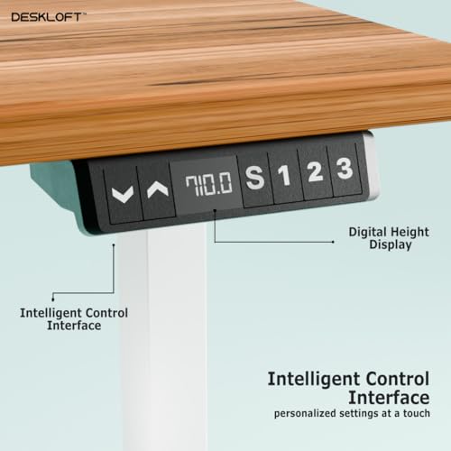 Image of Motorized Electric Standing Desk, Height Adjustable Sit Stand Workstation with Walnut Wood Grain Top, Ergonomic Computer Desk for Home & Office (White Frame & Brown Top, 1200 x 600 mm)