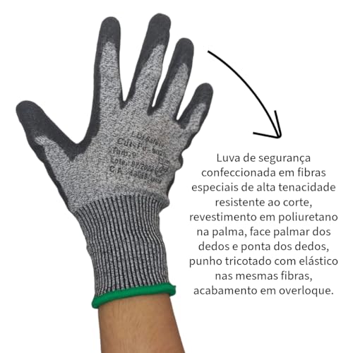 Kit 12 Luva De Segurança Anticorte Pu Proteção Trabalho Epi Vidro Cozinha 9020 (10 (GG))
