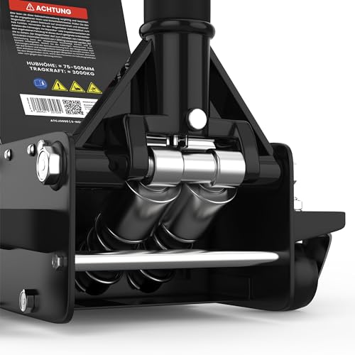 Hydraulic Trolley Jack 3T Flat Lifting Height 75-505 mm with 2 x Rubber Pads Professional Trolley Jack Car Jack Hydraulic 360° Wheels Axle Stand