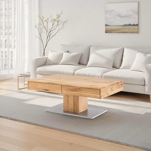 WOODLIVE DESIGN BY NATURE Massivholz Couchtisch rechteckig aus Wildeiche,...