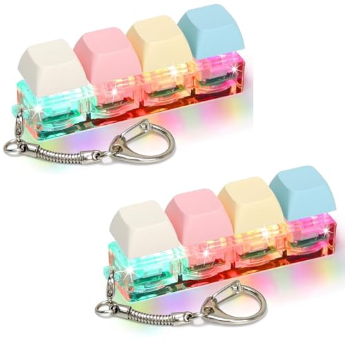 Image of 2 Pcs Keyboard Fidget Toy Keyboard Clicker with LED Light Fidget Keyboard Keychain Fidget Toy Stress Relief Keyboard Fidget Clicker (4 in 1)