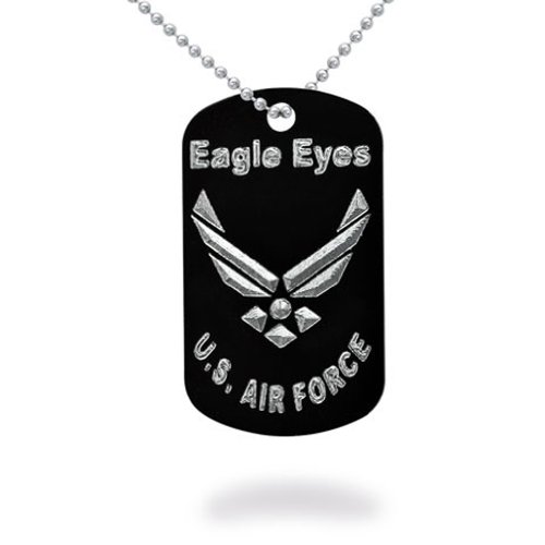 Kriskate & Co. U.S. Air Force Logo Eagle Eyes Aluminum Dog Tag Necklace 24 Inches Made in USA