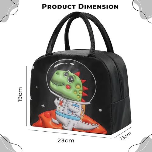 Image of Kraptick Compact & Stylish Design Printed Tiffin Bag for Children Insulated Lunch Bag for Kids Perfect Leakproof Keeps Hot and Cold Lunch Bag for School (Black Dinosaur)