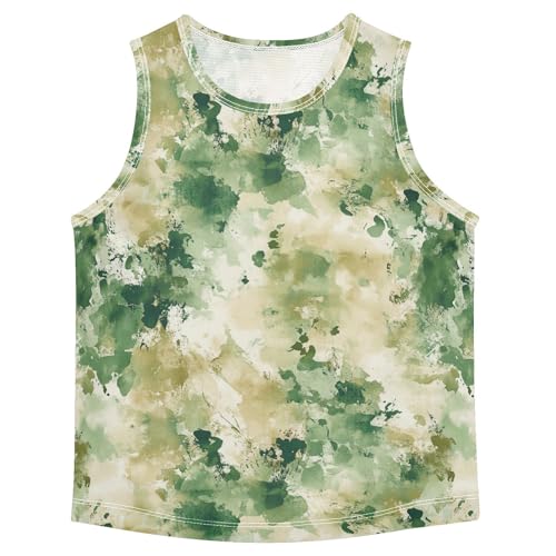 Boys Tank Top Shirts Camouflage Watercolor Camo Green Sleeveless T-Shirts Crew Neck for Kids Clothing Children