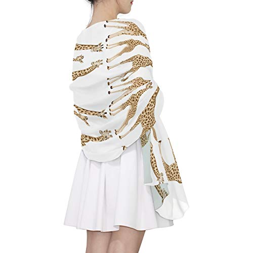 Brown Adult Giraffe and Baby Giraffe Family On White Women Long Silk Scarf, Shawl Chiffon Large Stole Headscarf, Lightweight Sunscreen Satin Scarves Wraps for Wedding Party Gift4