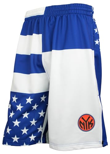 Zipway New York Knicks NBA Mens Flag Athletic Shorts, White/Blue