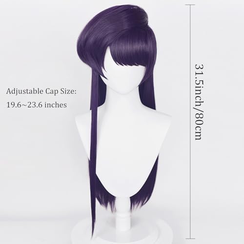 Image of LABEAUTE Shoko Komi Cosplay Wig Long Purple Straight Anime Wig Heat Resistant Synthetic Hair with Wig Cap for Women Girls Halloween Party