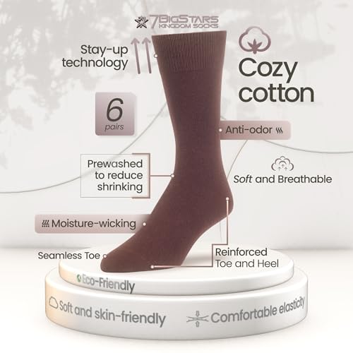7BigStars Mens Dress Socks – 6 Pairs Crew, Soft Stay Up, Cotton Comfort for Business, Office, Big and Tall, Breathable2
