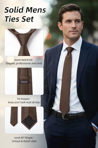 Image of HISDERN Mens Ties Solid Color Ties for Men Formal Necktie with Pocket Square Set Satin Silk Neck Tie Handkerchiefs Set