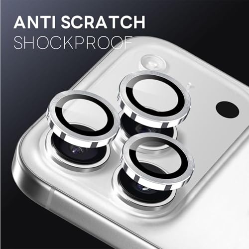 Image of amazon basics Camera Glass Lens Protector Ring for iPhone 17 Pro Case Friendly with Edge to Edge Coverage and Easy Installation (Silver)