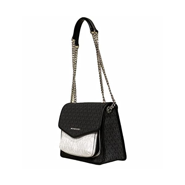 Michael-Kors-Regina-Medium-Black-White-Signature-MK-PVC-Leather-Flap-Shoulder-Bag-Handbag Michael Kors Regina Medium Black White Signature MK PVC Leather Flap Shoulder Bag Handbag