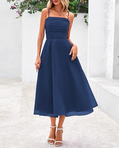 Image of PRETTYGARDEN Womens Summer Dresses 2025 Spaghetti Strap Sleeveless Smocked Flowy Midi Wedding Guest Dress with Pockets