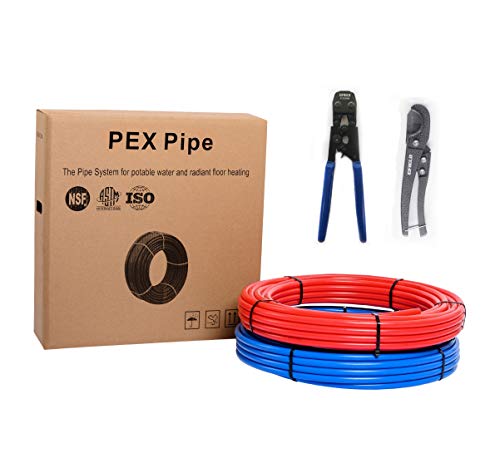 Image of EFIELD Pex-b Pipe /Tool Kit /Tubing Blue & Red 1 /2 inch 2 x75 ft(150 ft) Length for Potable Water &Hot /Cold Water-Plumbing Applications with Pipe Crimper & Cutter,(AB-2-75)