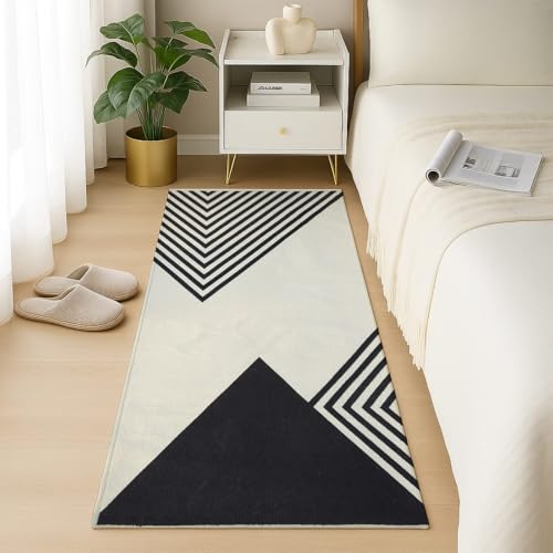 Image of SAGON 2x5 Ft Printed Runner Carpet - Cotton Bedside Rug for Bedroom & Living Room (Black Trangle)