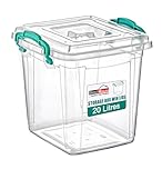Best House | Plastic Storage Box with Clips & Lids | Size: 20L (L:31.8cm W:31.5cm H:35.7cm) | Set of 1 | Square Shape | Stackable Clear Durable Multipurpose Office Home Kitchen Tools (MEDIUM Size)