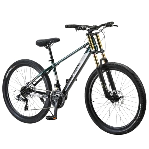 Image of FitTrip Super Dominator 21 Speed Mountain Bike, 26 Inch Stunt MTB Cycle with Imported Double Crown Suspension and Jak 7 Dual Disc Brakes, Single Speed Bicycle for Men (British Racing Green)