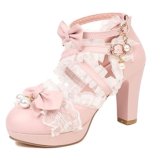Mary Janes bride cheville anti-fatigue à talon et plateforme rose