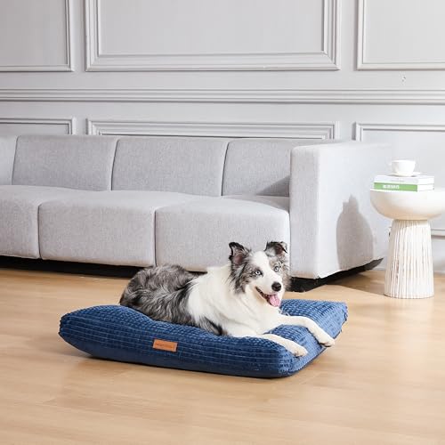Image of Modern Threads Ultra Plush Orthopedic Memory Foam Pillow Bed for Large Dogs with Supportive Filling and Stylish Textured Design, Blue, (42 inch L x 30 inch W x 5 inch Th)
