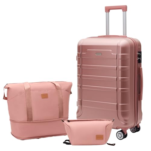 BUBUBABA Luggage 20 Inch Set 3 Piece Luggage Set carry on luggage with wheels for Travel (Rose gold, 3 piece set-20-Inch)