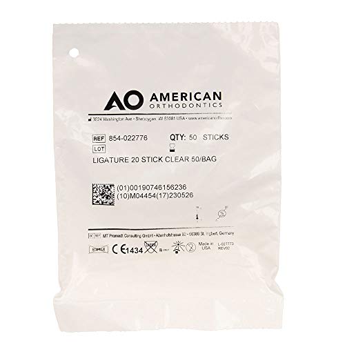 American Orthodontics Ligatures 20 Stick Clear | 50 Sticks/1,000 Per Pkg | Made in the USA | Hypo-Allergenic, Non-Latex, Medical Grade Polyurethane Elastic Bands | .045 Inner / .115 Outer Diameter