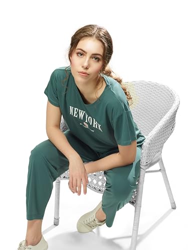 Image of WEET Printed Round Neck Half sleeves Co-ord set Tracksuit For Women