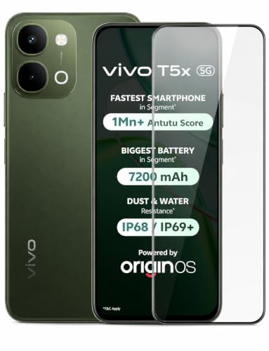 Image of Military-Grade Tempered Glass Screen Protector Compatible for vivo T5X 5G with Edge to Edge Coverage and Easy Self Installation kit (vivo T5X 5G)