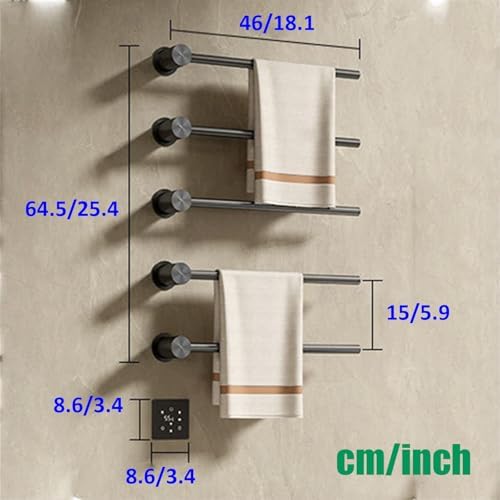 Wall Mounted Heated Towel Rack for Drying Towels and Garments,Bathroom Accessories Towel Rack,Towel Warmers with Temperature Controls,White,3 rods (Black 5 rods)