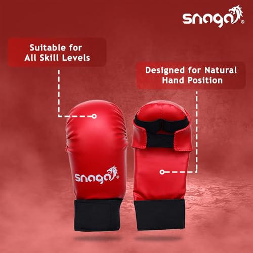 Image of Snaga Moulded Karate Gloves, Punching Bag Glove for Training, Foam Padding, Elastic Hook & Loop Wrap Around Strap, Gloves for Better Protection, Performace and Comfort. (Red, M) (10-13 Years Old)
